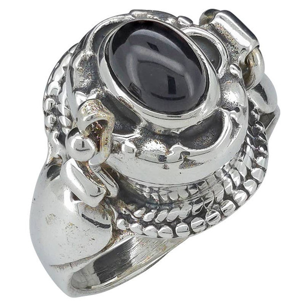 Black Onyx Sterling Silver Locket / Poison Ring