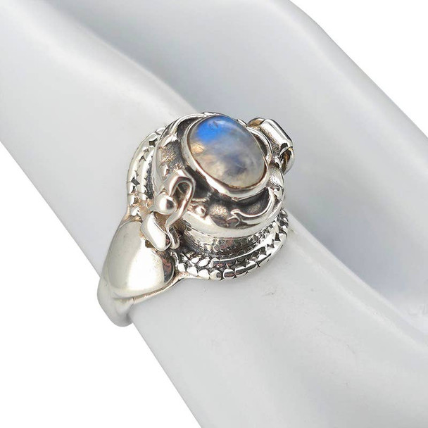 Oval Moonstone Locket / Poison Sterling Silver Ring