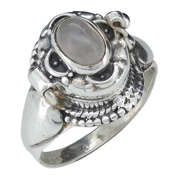 Rose Quartz Sterling Silver Locket / Poison Ring