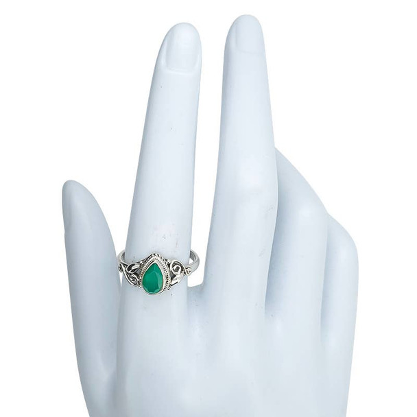 Faceted Green Onyx Sterling Silver Ring