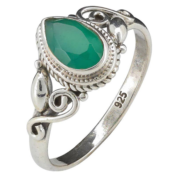 Faceted Green Onyx Sterling Silver Ring