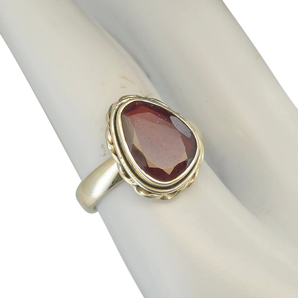 Faceted Garnet Sterling Silver Ring