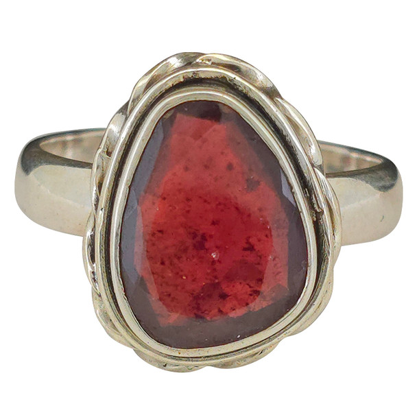 Faceted Garnet Sterling Silver Ring
