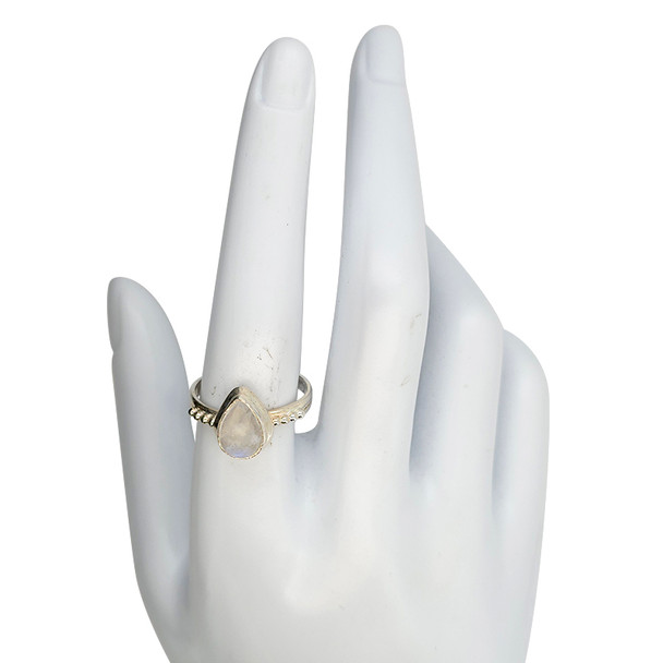 Moonstone Teardrop Beaded Sterling Silver Ring
