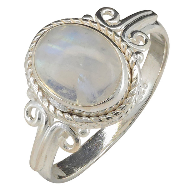Vintage Scrollwork Moonstone Sterling Silver Ring