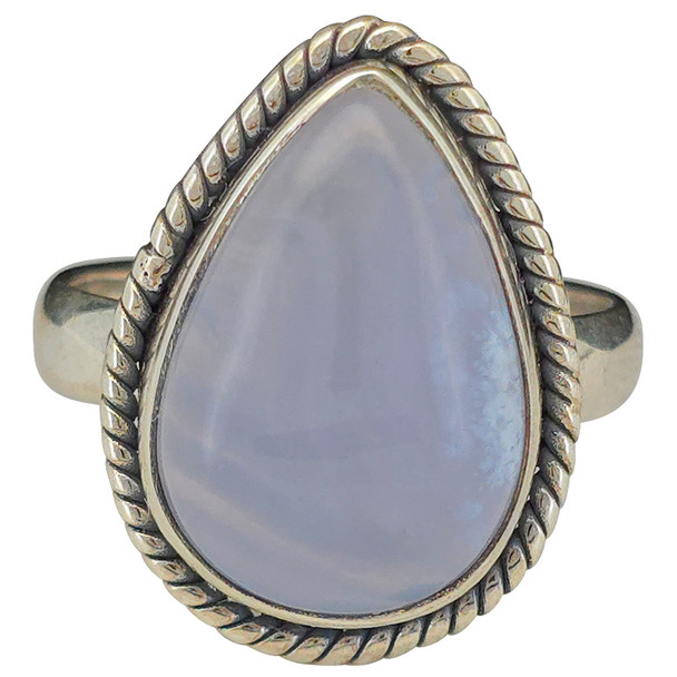 Teardrop Blue Lace Agate Rope Sterling Silver Ring