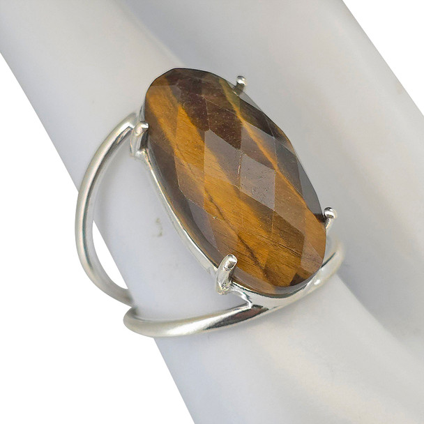 Intertwined Band Faceted Tiger Eye Sterling Silver Ring