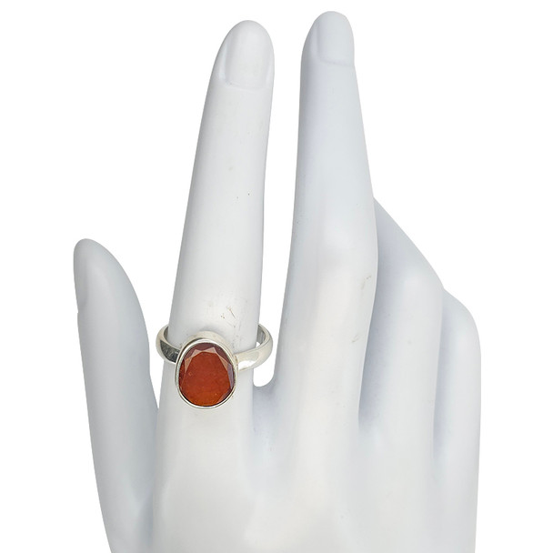 Faceted Hessonite Garnet Adjustable Sterling Silver Ring