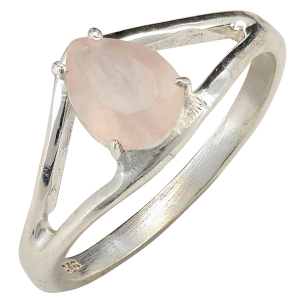 Rose Quartz Faceted Teardrop Open Frame Sterling Silver Ring