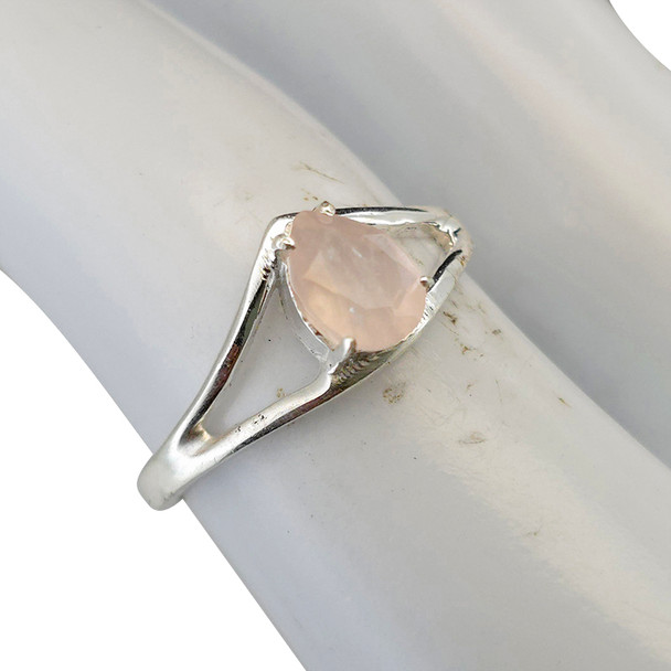 Rose Quartz Faceted Teardrop Open Frame Sterling Silver Ring