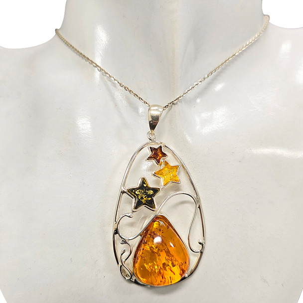 Multicolor Amber Star Sterling Silver Pendant