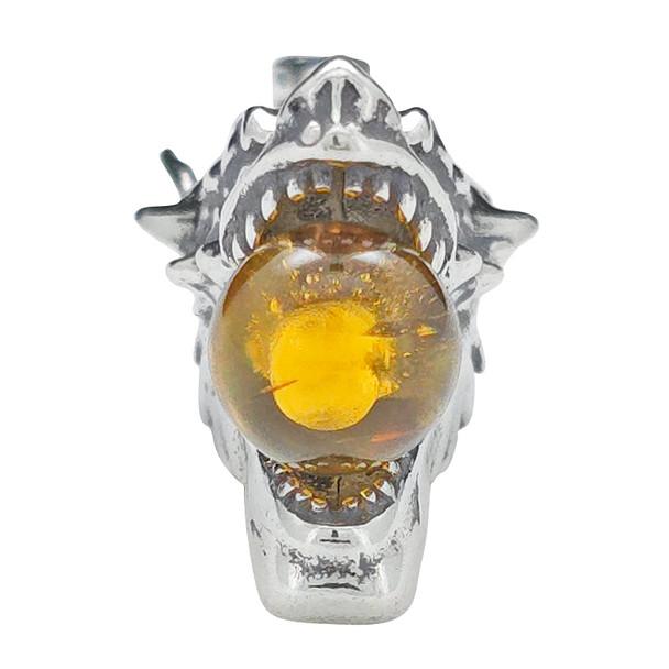 Amber Silver Dragon Head Pendant