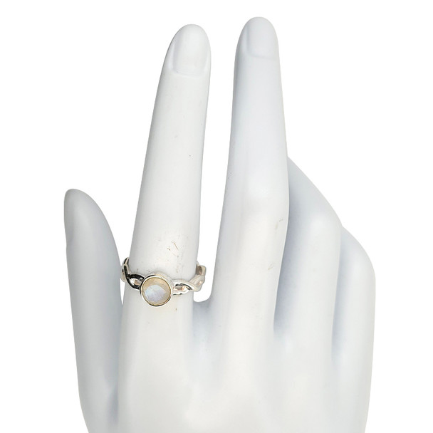 Faceted Moonstone Woven-Style Sterling Silver Ring