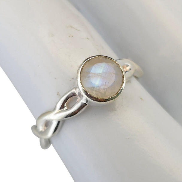 Faceted Moonstone Woven-Style Sterling Silver Ring