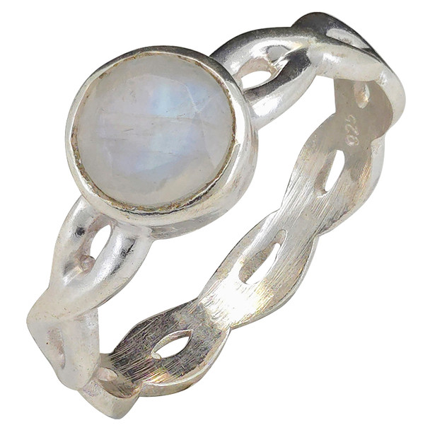 Faceted Moonstone Woven-Style Sterling Silver Ring