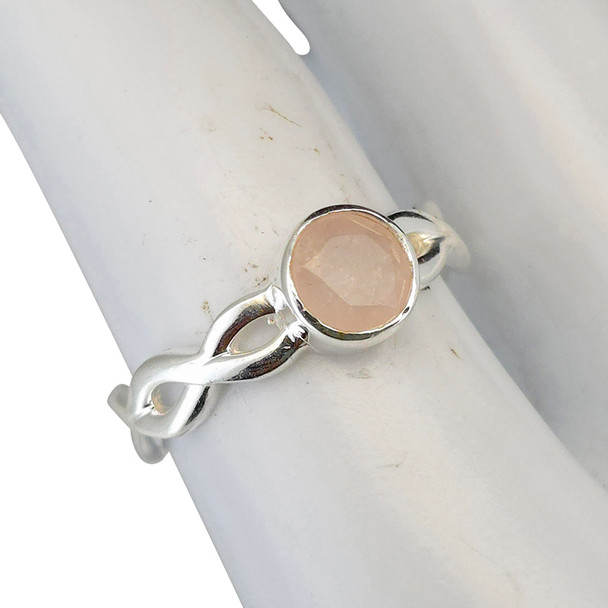 Faceted Rose Quartz Woven-Style Sterling Silver Ring
