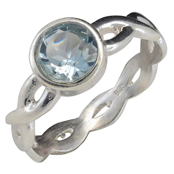 Faceted Blue Topaz Woven-Style Sterling Silver Ring