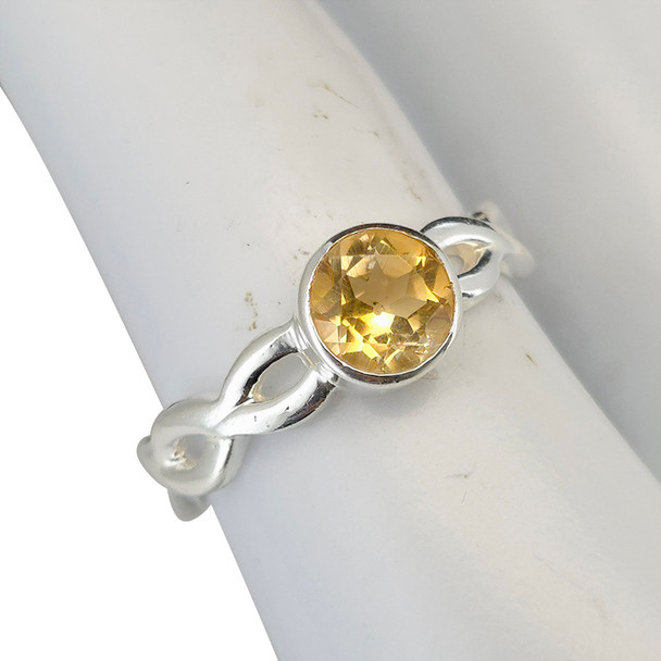 Faceted Citrine Woven-Style Sterling Silver Ring