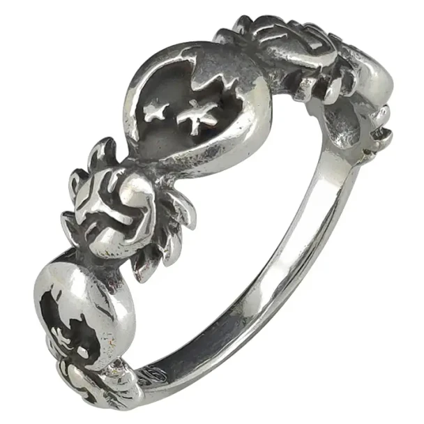 Alternating Moon and Sun Sterling Silver Ring.