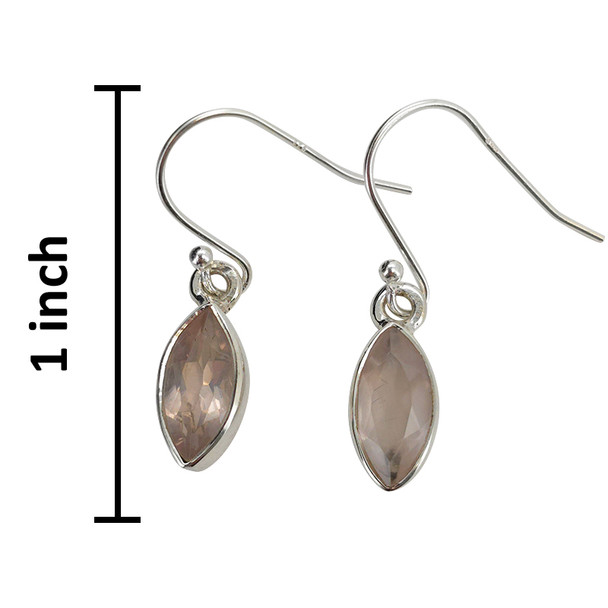Faceted Rose Quartz Marquise Sterling Silver Hook Earrings