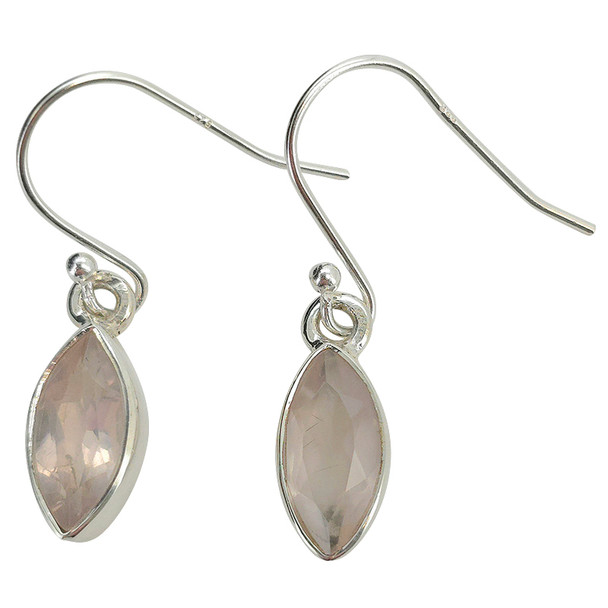 Faceted Rose Quartz Marquise Sterling Silver Hook Earrings