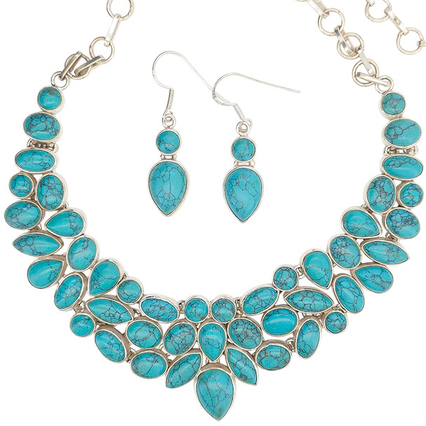 Howlite Multi-Shape Sterling Silver Necklace and Earrings Set