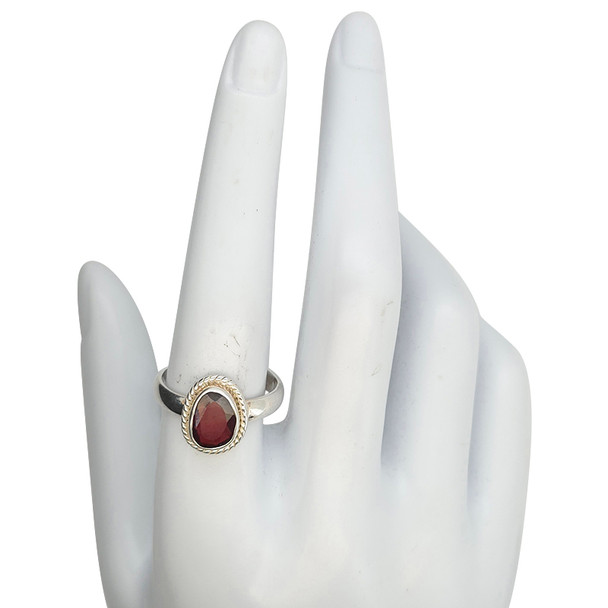 Faceted Garnet Rope Border Sterling Silver Ring