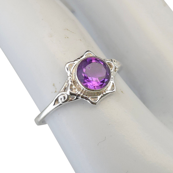 Faceted Amethyst Scrollwork Sterling Silver Ring