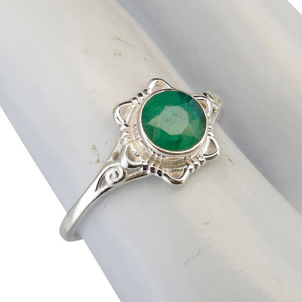 Faceted Composite Emerald Scrollwork Sterling Silver Ring