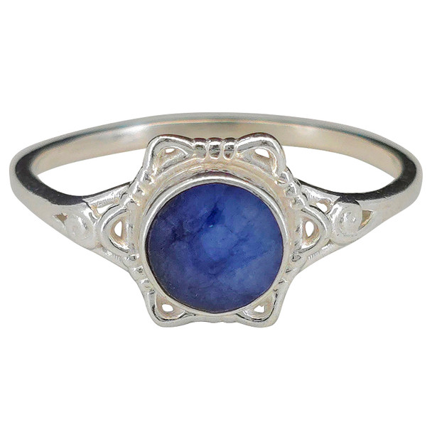 Faceted Composite Sapphire Scrollwork Sterling Silver Ring