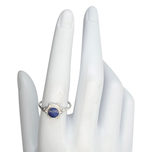Faceted Composite Sapphire Scrollwork Sterling Silver Ring
