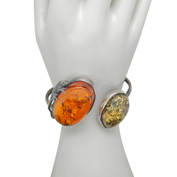 Amber Silver Lizard Cuff Bracelet