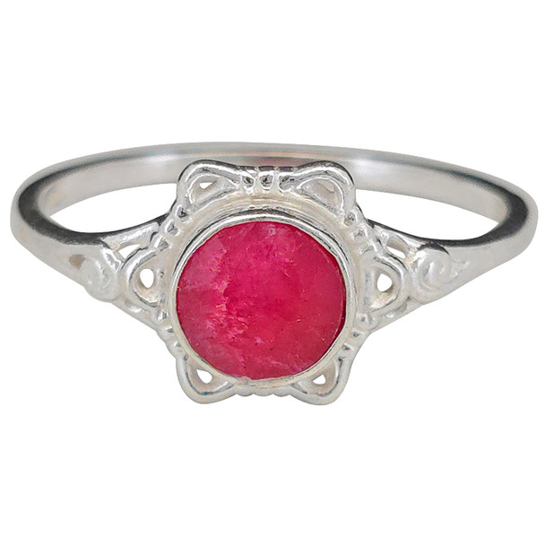 Faceted Composite Ruby Scrollwork Sterling Silver Ring