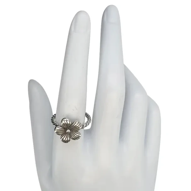 Oxidized Sterling Silver Flower Ring