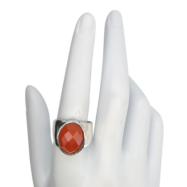 Faceted Red Onyx Scrollwork Sterling Silver Ring