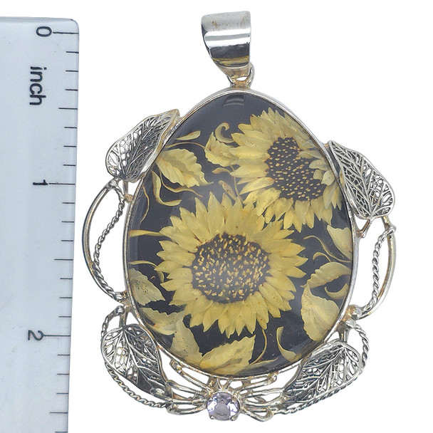 Cameo Amber Silver Sunflower Spider Pendant