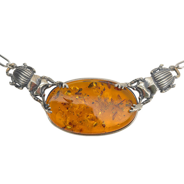 Baltic Amber Beetle Sterling Silver Necklace