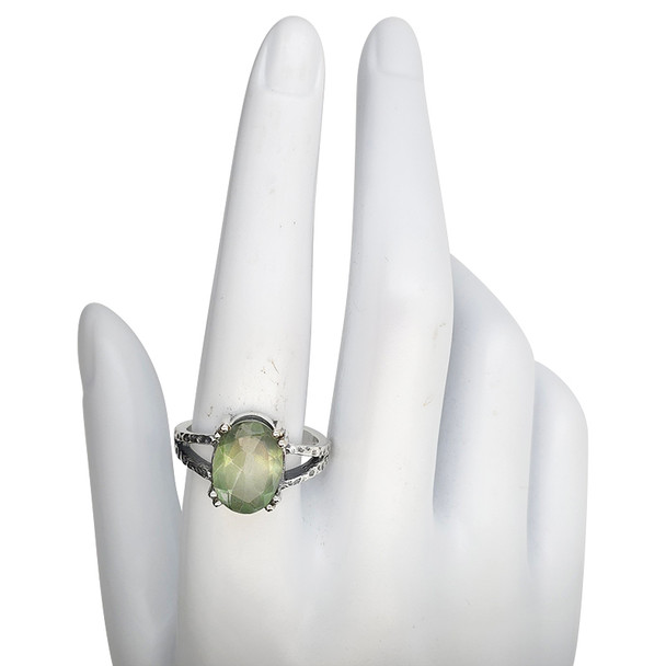Faceted Prasiolite Split Band Sterling Silver Ring