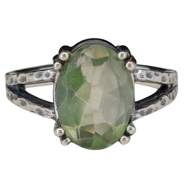 Faceted Prasiolite Split Band Sterling Silver Ring