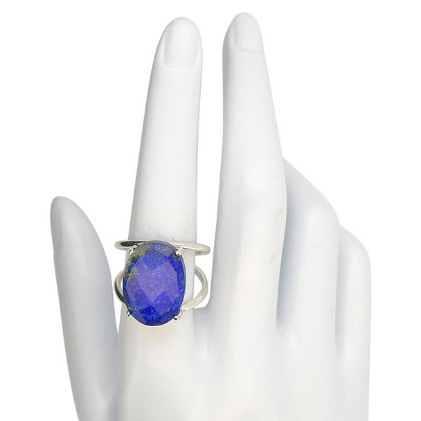 Faceted lapis sterling silver ring