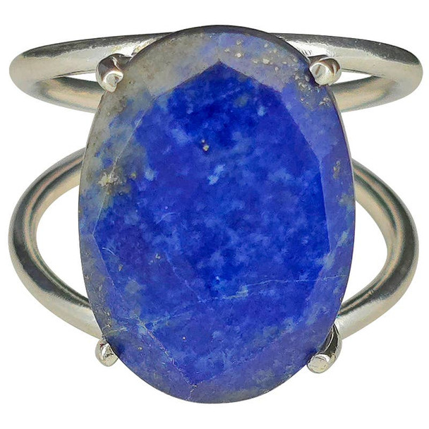 Faceted lapis sterling silver ring