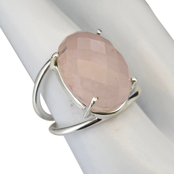 Faceted Rose Quartz Sterling Silver Ring