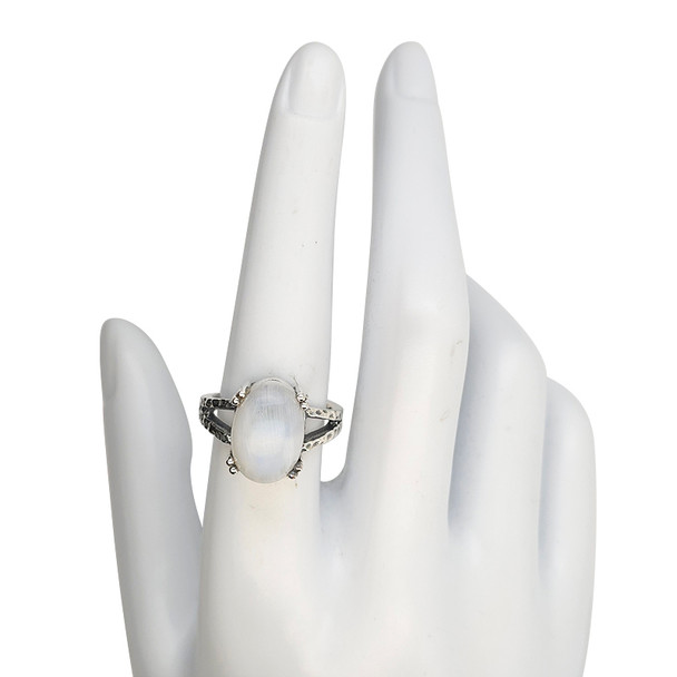 Rainbow Moonstone Split Band Sterling Silver Ring