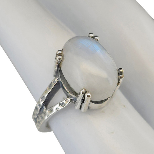 Rainbow Moonstone Split Band Sterling Silver Ring