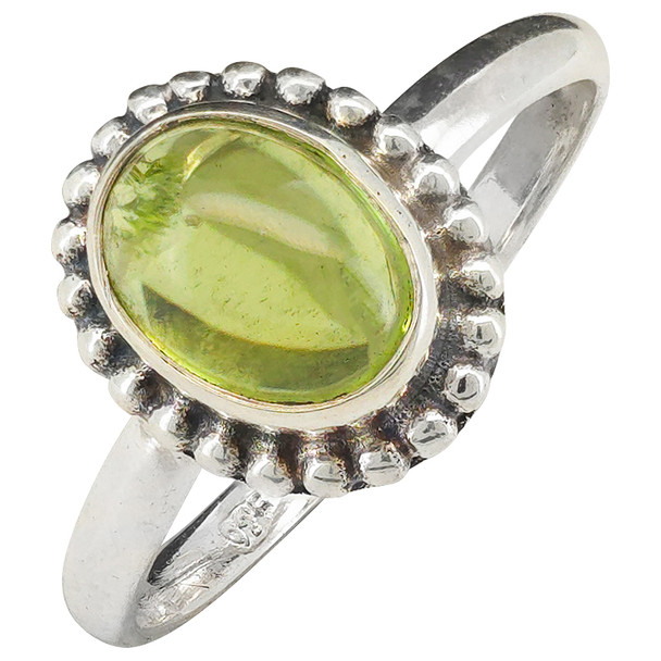 Prasiolite Beaded Border Sterling Silver Ring