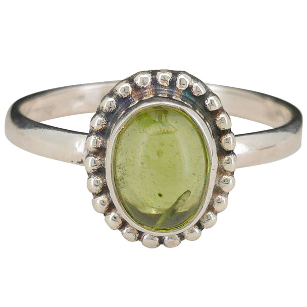 Prasiolite Beaded Border Sterling Silver Ring