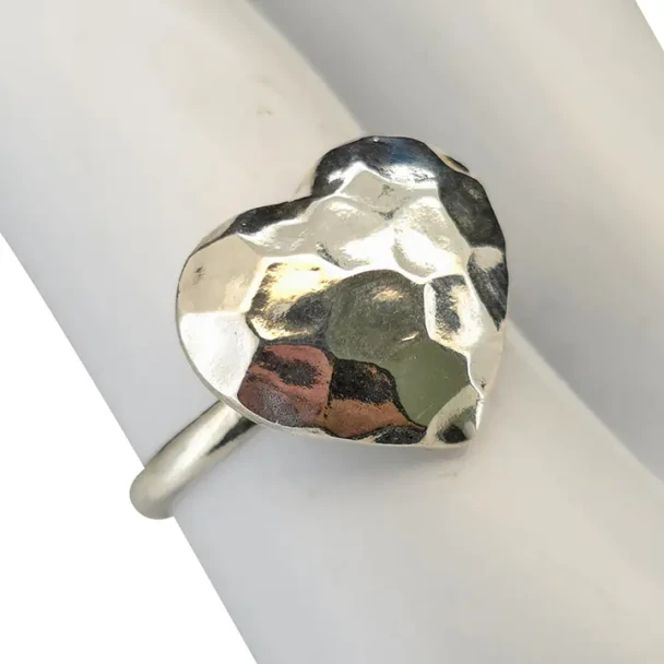 Hammered Heart Sterling Silver Ring.