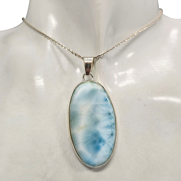 Handmade Larimar Oval Sterling Silver Pendant