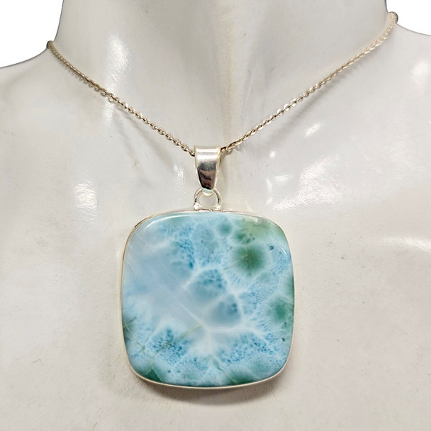 Handmade Larimar Cushion Sterling Silver Pendant