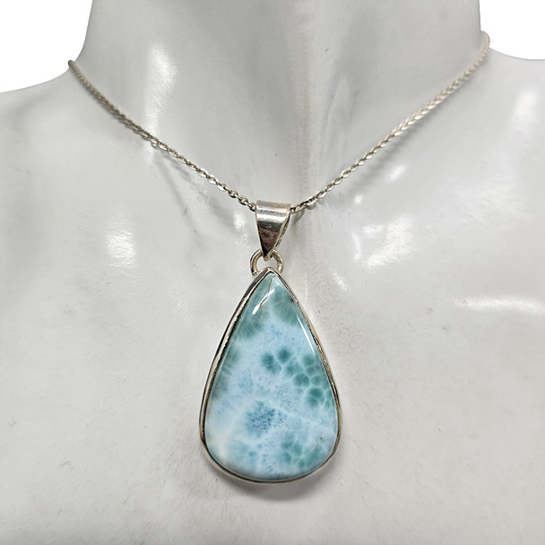 Handmade Larimar Teardrop Sterling Silver Pendant